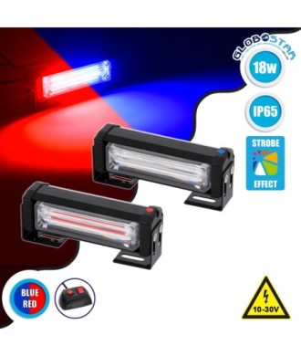 GloboStar® 85029 PRO Series ΣΕΤ 2 x Μπάρες Σήμανσης Οχήματος Αστυνομίας για Αυτοκίνητα & Φορτηγά 13 Προγραμμάτων Φωτισμού LED CREE CXB COB 18W DC 10-30V Αδιάβροχο IP65 Κόκκινο & Μπλε